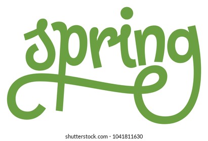 Friendly logo word Spring, lettering and calligraphy cursive with swashes and long tail, vector illustration, light green isolated on white