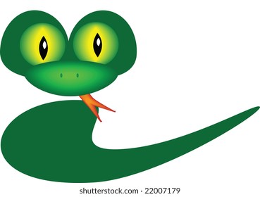 friendly looking green snake with yellow eyes and tongue sticking out