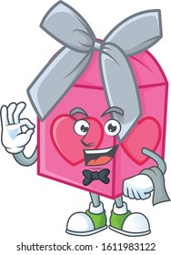 Friendly love gift pink Character stand as a Waiter character