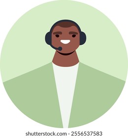 Friendly male call center operator wearing headset providing customer support, answering queries, and resolving issues with a smile, ensuring customer satisfaction