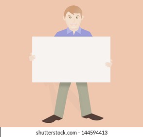 Friendly man holding a board
