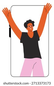 Hombre amistoso en la pantalla del smartphone. Icono de conexión social