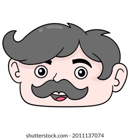 friendly man with thick mustache, vector illustration carton emoticon. doodle icon drawing