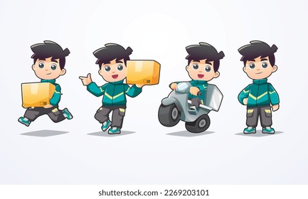 friendly mascot delivery man collection green yellow jacket