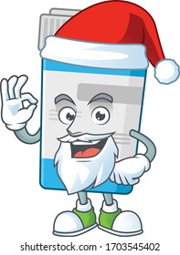 Friendly medical bottle Santa cartoon character design with ok finger