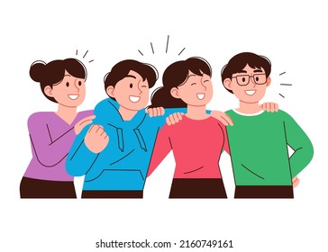 friendly men and women. A vector illustration of a group of smiling people with crossed shoulders.