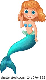 Friendly mermaid with blue tail greeting warmly