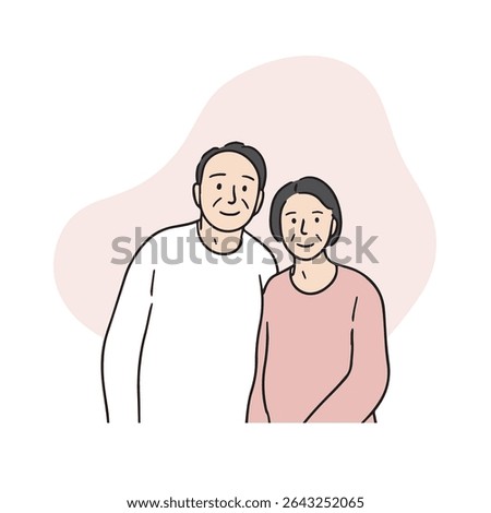 A friendly middle-aged couple loves each other. An illustration of their elderly parents who are good to use in Family Month. A couple drawn by hand, vector elements related to their parents