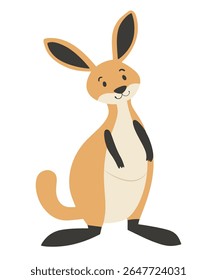 Amigável canguru vetor minimalista de pé na vertical em cores quentes laranja e creme plana com uma face sorridente simples. Ideal para decoração infantil, impressões de creches, temas de vida selvagem australianos, cartões de felicitações