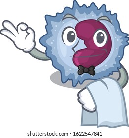 Friendly monocyte cell Character stand as a Waiter character