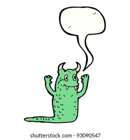 friendly monster with speech bubble cartoon