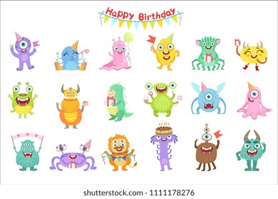 Friendly Monsters With Birthday Party Attributes