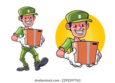 Friendly mover mascot logo moving and storage cartoon vector illustration design