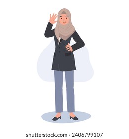 Friendly Muslim Businesswoman Greeting with Confident Gesture