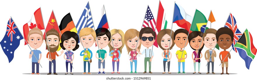 Friendly Nationalities People with Flags 