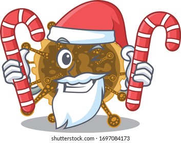Friendly negarnaviricota in Santa Cartoon character holds Christmas candies
