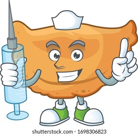 Friendly Nurse cornes de gazelle mascot design style using syringe
