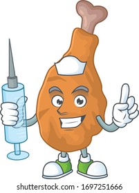 Friendly Nurse fried chicken mascot design style using syringe