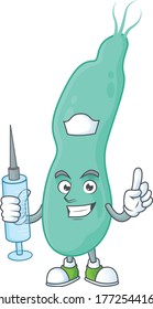 Friendly Nurse helicobacter pylory mascot design style using syringe. Vector illustration