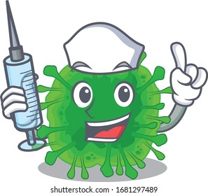 Friendly nurse of minunacovirus mascot design holding syringe