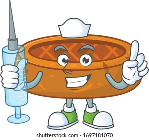 Friendly Nurse peanut cookies mascot design style using syringe