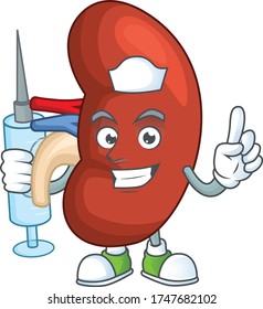 Friendly Nurse right human kidney mascot design style using syringe