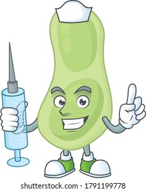 Friendly Nurse staphylococcus pneumoniae mascot design style using syringe. Vector illustration