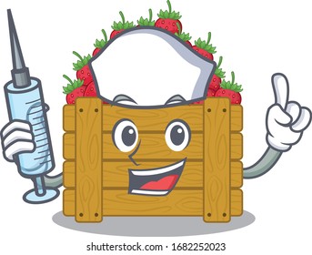 Amable enfermera de la jeringa para el diseño de mascotas de la caja de fresas
