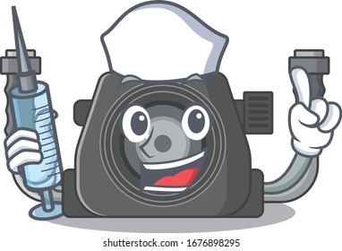 Friendly nurse of underwater camera mascot design holding syringe