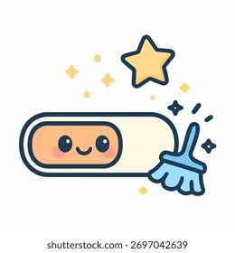Friendly on off switch with sparkles and a tiny brush for tidy ui. Simple flat vector for settings panels and app guides.