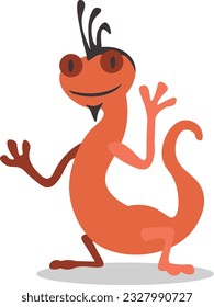 friendly orange gecko character waving with a quiff and goatee

