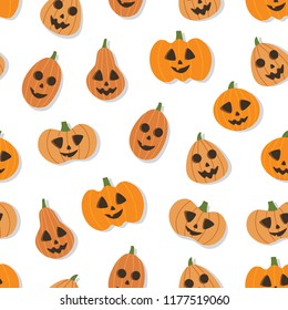 Friendly orange pumpkin seamless pattern. Halloween concept