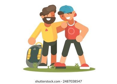 Friendly Outdoor Encounter. Vector illustration of casual meeting of two friens