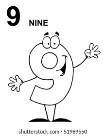 Friendly Outlined Number 9 Nine Guy With Text