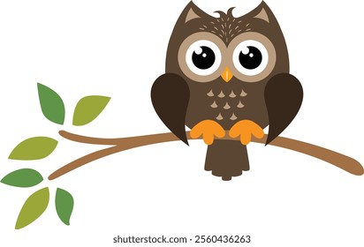 Friendly owl on tree branch
