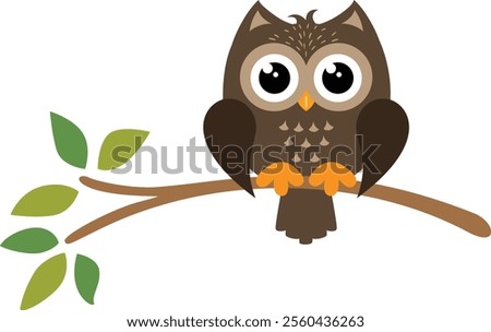 Friendly owl on tree branch
