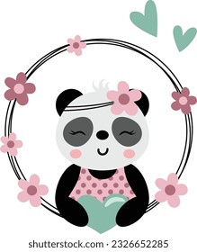 Freundlicher Panda aus dem Frühlingsrahmen
