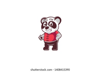 friendly panda in red t-shirt, chinese panda with open arms. - vektor