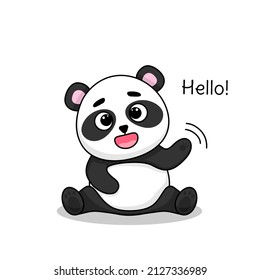 The Friendly Panda Waves His Hand. Cute Vector Illustration Isolated On A White Background.