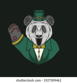 The friendly panda wearing a green coat was waving his hand vector