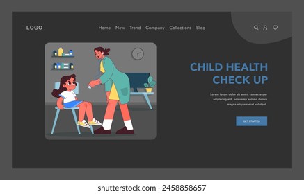 Friendly pediatric evaluation. Smiling doctor engaging with young girl during routine health assessment. Gentle care in modern clinic setting. Keeping kids wellbeing in check. Vector illustration