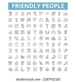 Friendly people icons, line symbols, web signs, vector set, isolated illustration