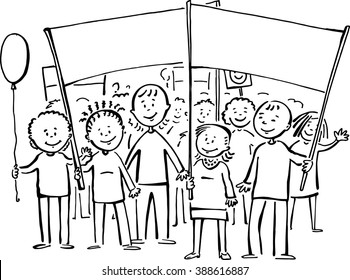 Friendly people public gathering - wonderful vector drawing with a place left for your slogan