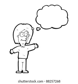 friendly person with thought bubble cartoon