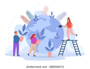 Friendly Persons Planting Trees On Earth Stock Vector (Royalty Free ...