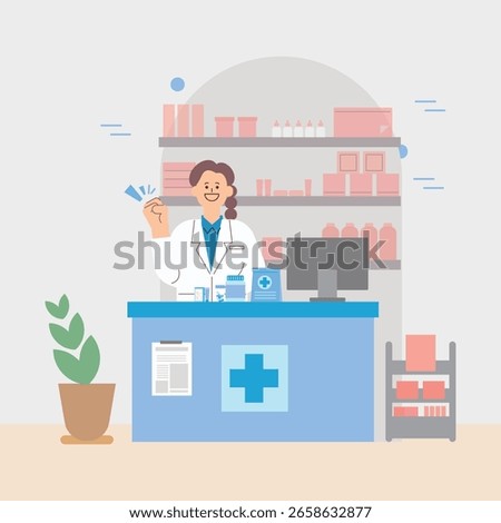 Friendly Pharmacist Welcoming at Pharmacy Counter