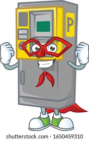 A friendly picture of parking ticket machine dressed as a Super hero