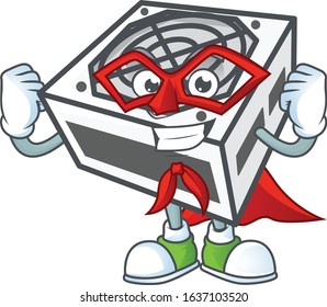 A friendly picture of power supply unit white color dressed as a Super hero