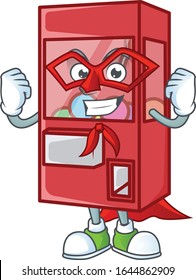 A friendly picture of toy claw machine dressed as a Super hero