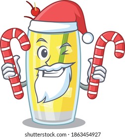 Friendly pina colada cocktail dressed in Santa Cartoon character with Christmas candies